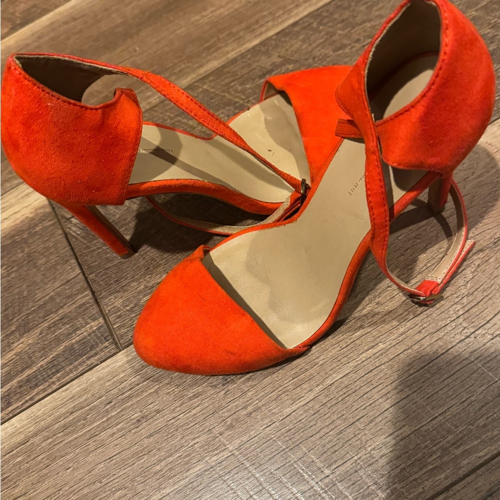 ZARA Elegant Red Orange Suede Women's Heels